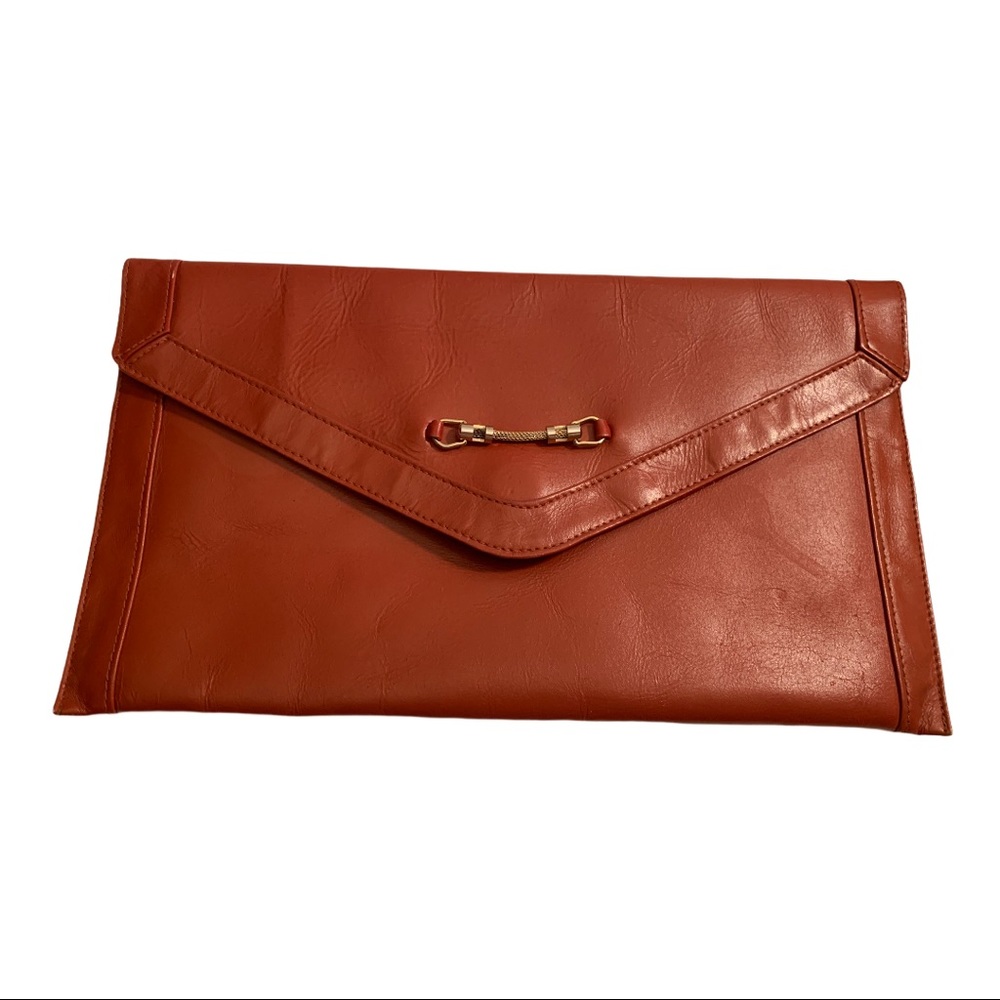 Vintage 80’s Normandie Bohemian Brown Leather Fold Open Clutch Purse Bag